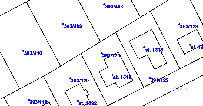 Parcela st. 393/121 v KÚ Horoměřice, Katastrální mapa