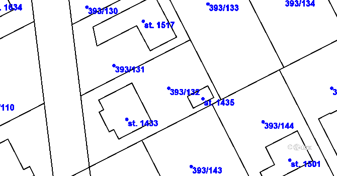 Parcela st. 393/132 v KÚ Horoměřice, Katastrální mapa