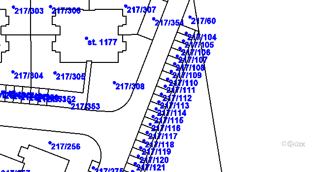 Parcela st. 217/111 v KÚ Horoměřice, Katastrální mapa