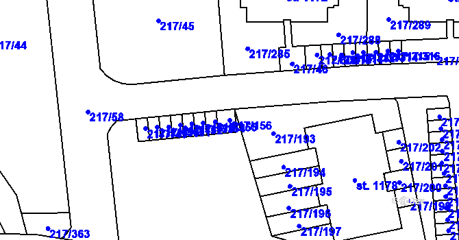 Parcela st. 217/156 v KÚ Horoměřice, Katastrální mapa