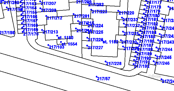 Parcela st. 217/227 v KÚ Horoměřice, Katastrální mapa