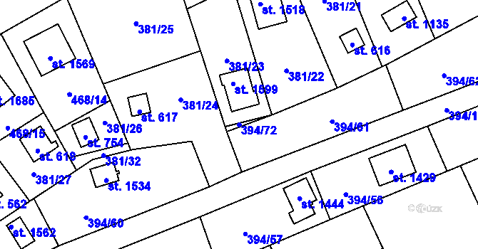 Parcela st. 394/72 v KÚ Horoměřice, Katastrální mapa