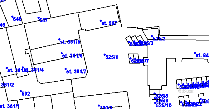 Parcela st. 525/1 v KÚ Horoměřice, Katastrální mapa