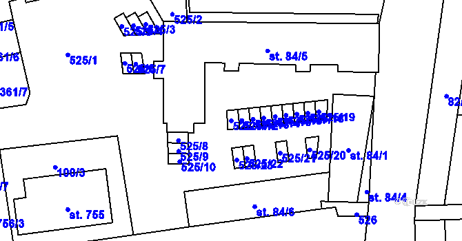 Parcela st. 525/11 v KÚ Horoměřice, Katastrální mapa