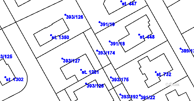 Parcela st. 393/174 v KÚ Horoměřice, Katastrální mapa