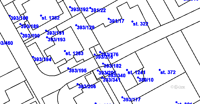 Parcela st. 393/176 v KÚ Horoměřice, Katastrální mapa