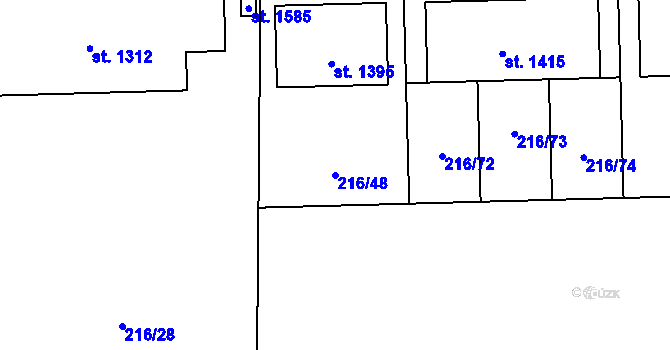 Parcela st. 216/48 v KÚ Horoměřice, Katastrální mapa