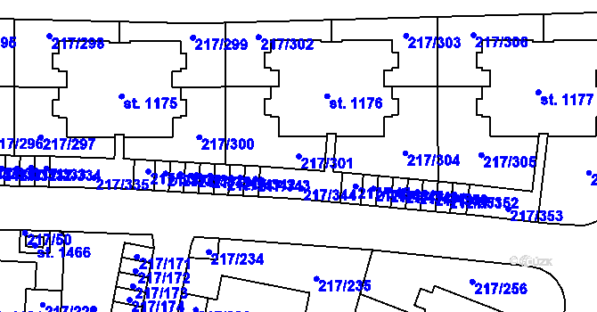 Parcela st. 217/301 v KÚ Horoměřice, Katastrální mapa