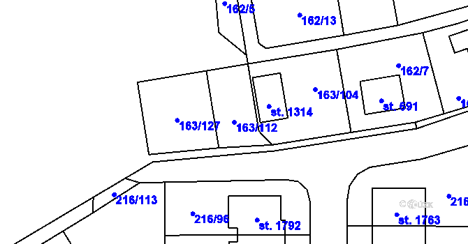 Parcela st. 163/112 v KÚ Horoměřice, Katastrální mapa