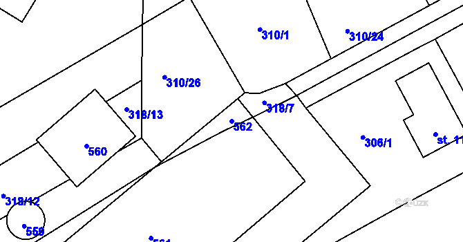 Parcela st. 562 v KÚ Horoměřice, Katastrální mapa