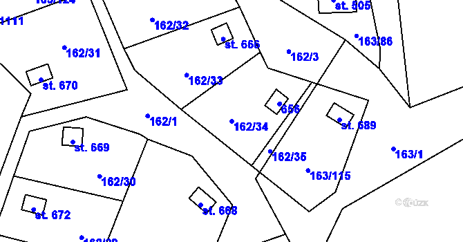Parcela st. 162/34 v KÚ Horoměřice, Katastrální mapa