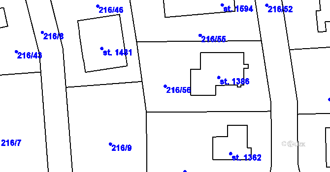 Parcela st. 216/56 v KÚ Horoměřice, Katastrální mapa