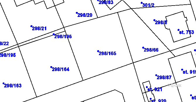 Parcela st. 298/165 v KÚ Horoměřice, Katastrální mapa