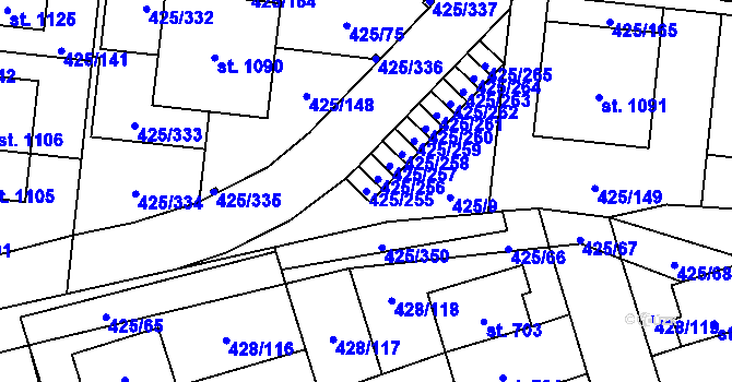 Parcela st. 425/255 v KÚ Horoměřice, Katastrální mapa