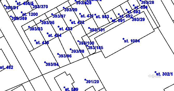 Parcela st. 393/185 v KÚ Horoměřice, Katastrální mapa