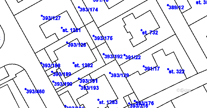Parcela st. 393/192 v KÚ Horoměřice, Katastrální mapa