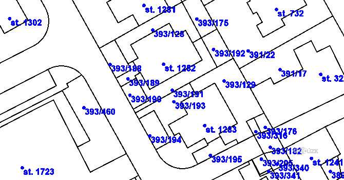 Parcela st. 393/191 v KÚ Horoměřice, Katastrální mapa