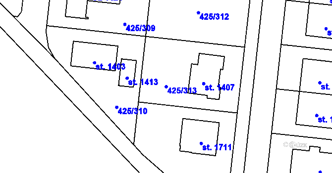 Parcela st. 425/313 v KÚ Horoměřice, Katastrální mapa