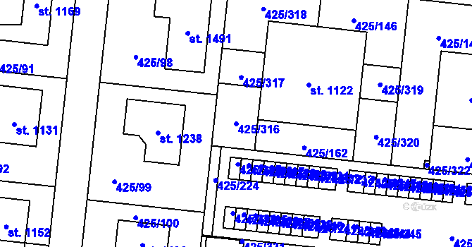 Parcela st. 425/316 v KÚ Horoměřice, Katastrální mapa
