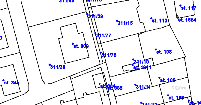 Parcela st. 311/76 v KÚ Horoměřice, Katastrální mapa