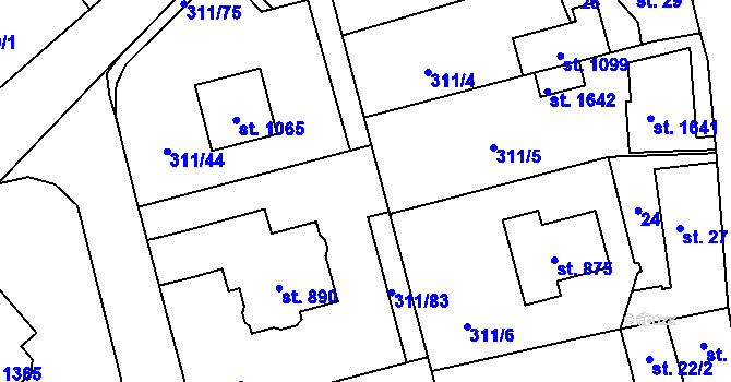 Parcela st. 311/82 v KÚ Horoměřice, Katastrální mapa