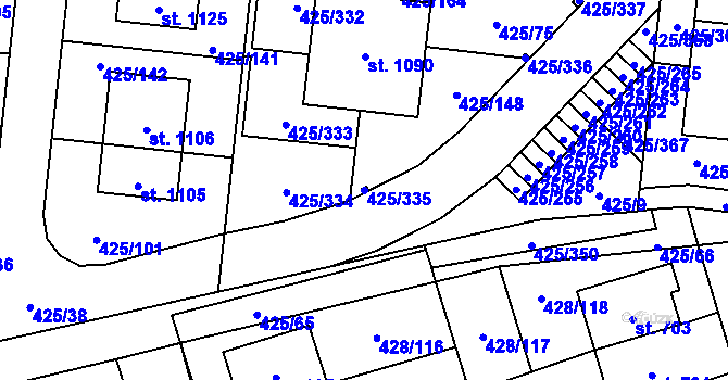 Parcela st. 425/335 v KÚ Horoměřice, Katastrální mapa