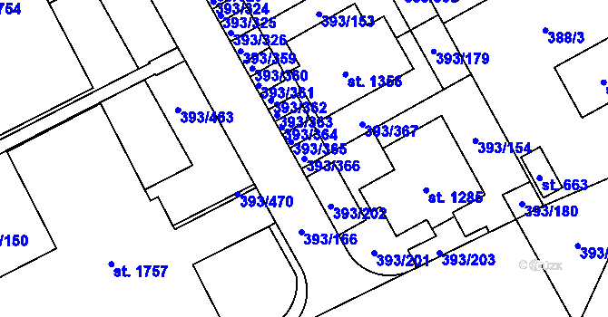 Parcela st. 393/366 v KÚ Horoměřice, Katastrální mapa