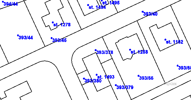 Parcela st. 393/378 v KÚ Horoměřice, Katastrální mapa