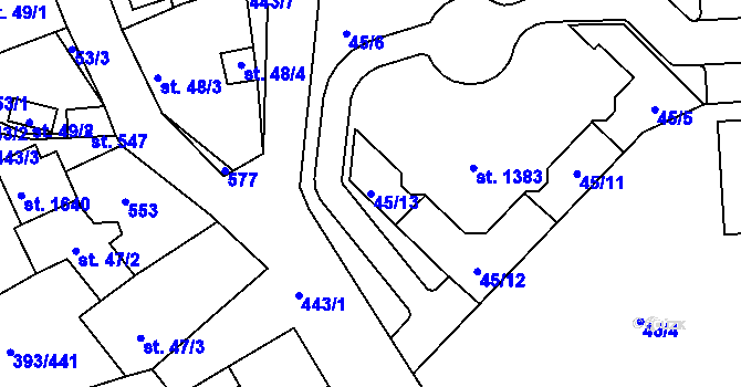 Parcela st. 45/13 v KÚ Horoměřice, Katastrální mapa