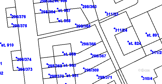 Parcela st. 298/366 v KÚ Horoměřice, Katastrální mapa