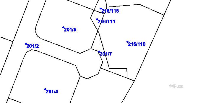 Parcela st. 201/7 v KÚ Horoměřice, Katastrální mapa