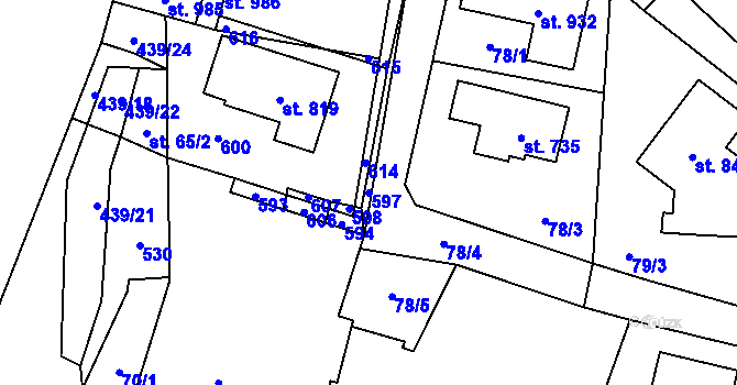 Parcela st. 597 v KÚ Horoměřice, Katastrální mapa