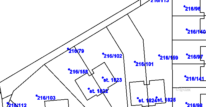 Parcela st. 216/102 v KÚ Horoměřice, Katastrální mapa