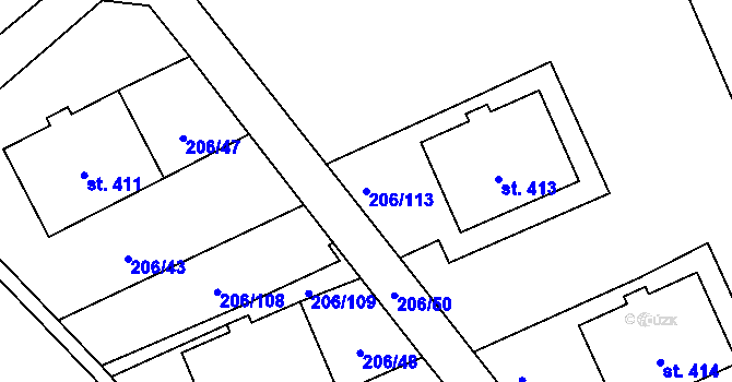 Parcela st. 206/113 v KÚ Horoměřice, Katastrální mapa