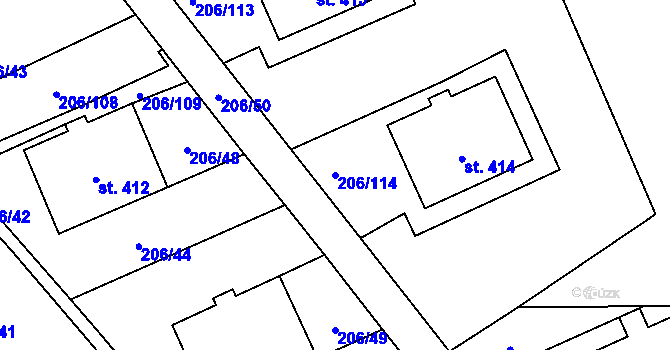 Parcela st. 206/114 v KÚ Horoměřice, Katastrální mapa