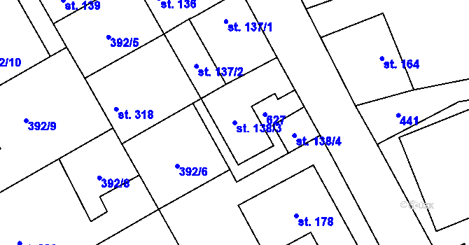 Parcela st. 138/3 v KÚ Horoměřice, Katastrální mapa