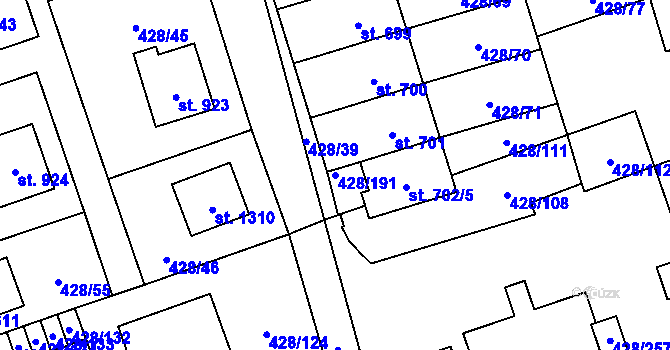 Parcela st. 428/191 v KÚ Horoměřice, Katastrální mapa