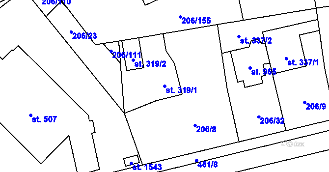 Parcela st. 319/1 v KÚ Horoměřice, Katastrální mapa