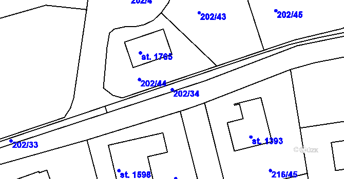 Parcela st. 202/34 v KÚ Horoměřice, Katastrální mapa