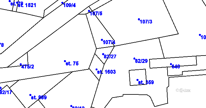 Parcela st. 82/27 v KÚ Horoměřice, Katastrální mapa