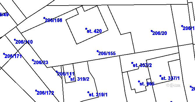 Parcela st. 206/155 v KÚ Horoměřice, Katastrální mapa