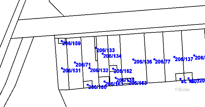Parcela st. 206/134 v KÚ Horoměřice, Katastrální mapa