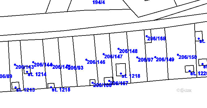 Parcela st. 206/147 v KÚ Horoměřice, Katastrální mapa