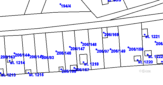 Parcela st. 206/148 v KÚ Horoměřice, Katastrální mapa