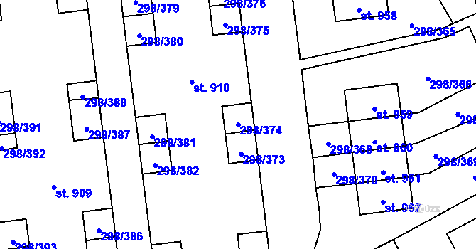 Parcela st. 298/374 v KÚ Horoměřice, Katastrální mapa