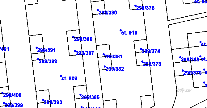 Parcela st. 298/381 v KÚ Horoměřice, Katastrální mapa