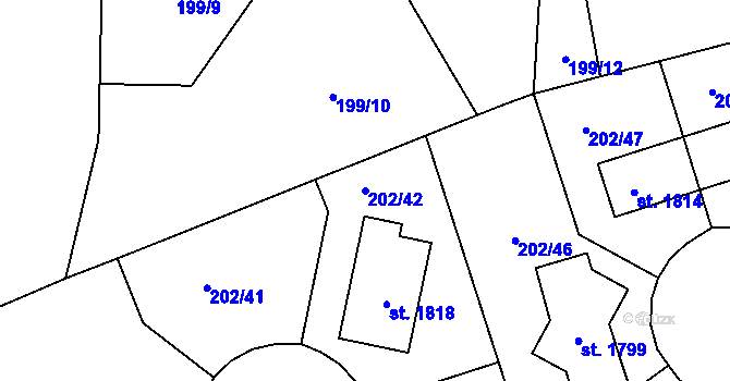 Parcela st. 202/42 v KÚ Horoměřice, Katastrální mapa