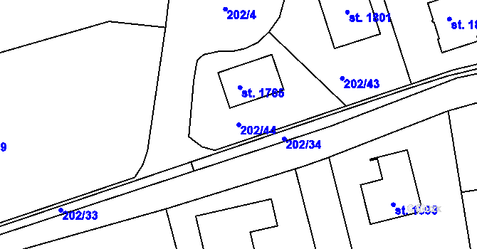 Parcela st. 202/44 v KÚ Horoměřice, Katastrální mapa