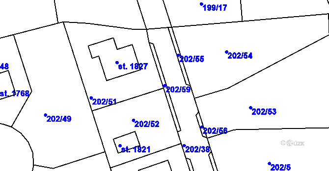 Parcela st. 202/59 v KÚ Horoměřice, Katastrální mapa