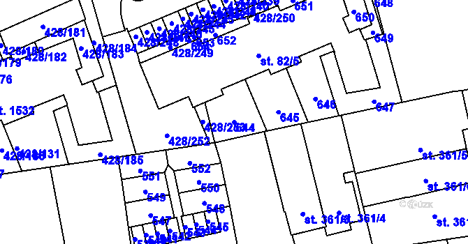 Parcela st. 644 v KÚ Horoměřice, Katastrální mapa